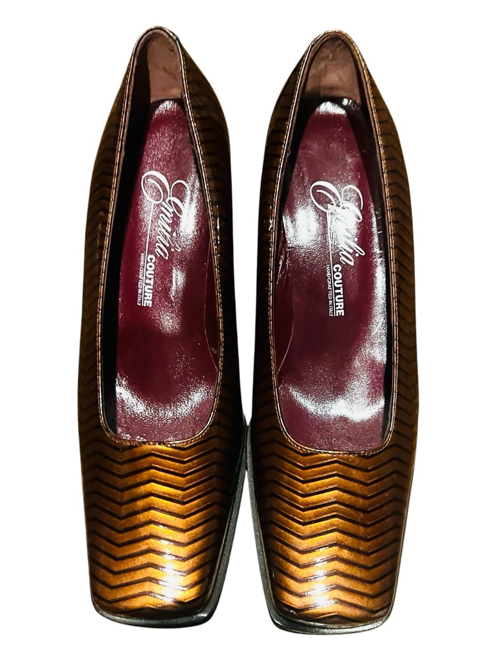 Vintage Emilia Couture Bronze Chevron Pumps Size 37.5